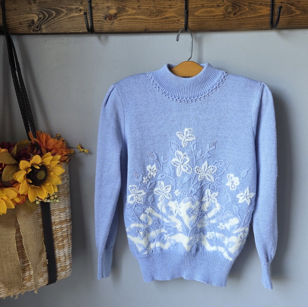 Jaclyn Smith Vintage Beaded Mockneck Sweater Petite Small